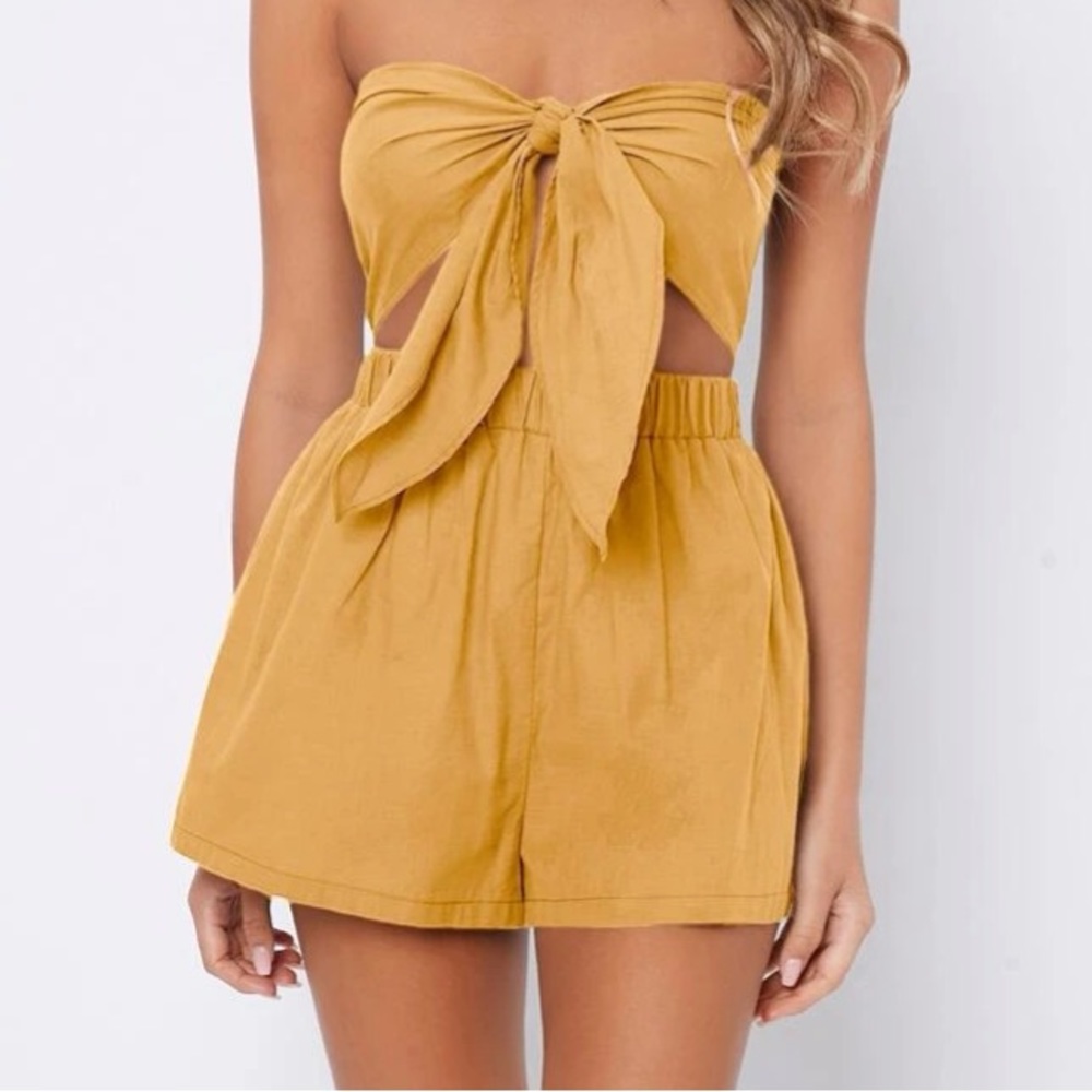 Matching Tie Front Tube Top & Wide Leg Shorts Set